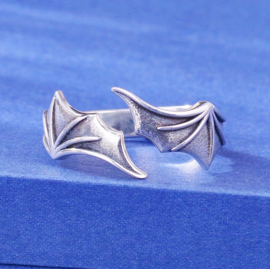 Silver Bat Wings Ring