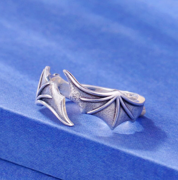 Silver Bat Wings Ring
